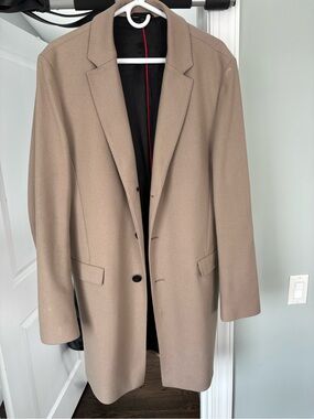 Hugo Boss Camel Tan Single-Breasted Wool-Blend Coat